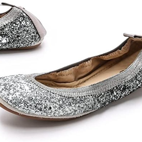 Yosi Samra Oxidized Silver Ombre‎ Glitter Serena Foldable Ballet Flat Shoes 7 - Picture 1 of 16
